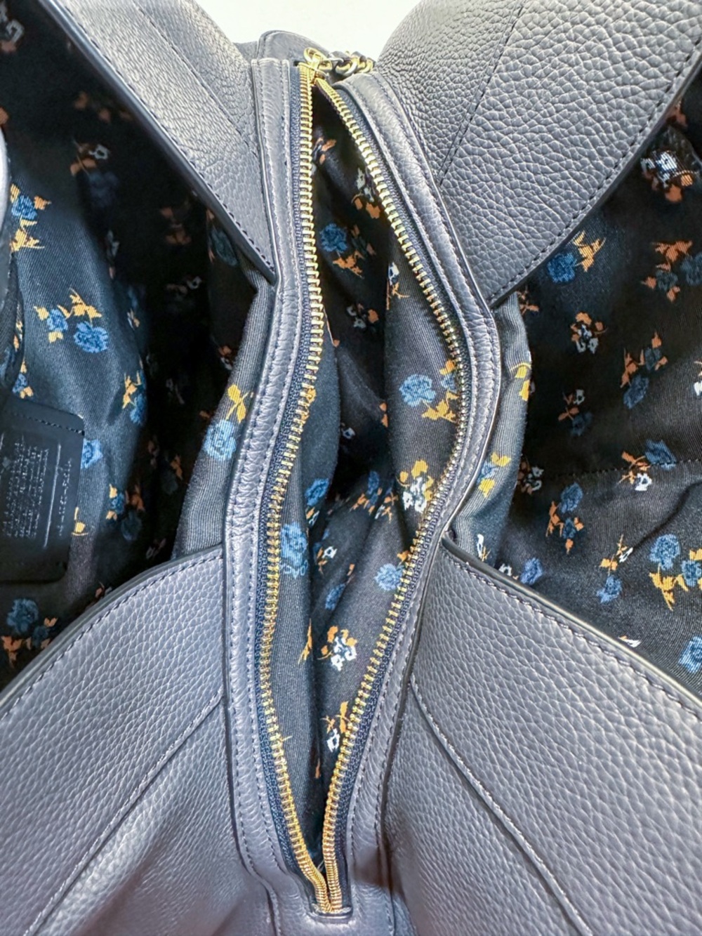 Coach Lexy Shoulder Bag Blue Denim Tea Rose Appliqué Navy Leather F25884 - Picture 14 of 15